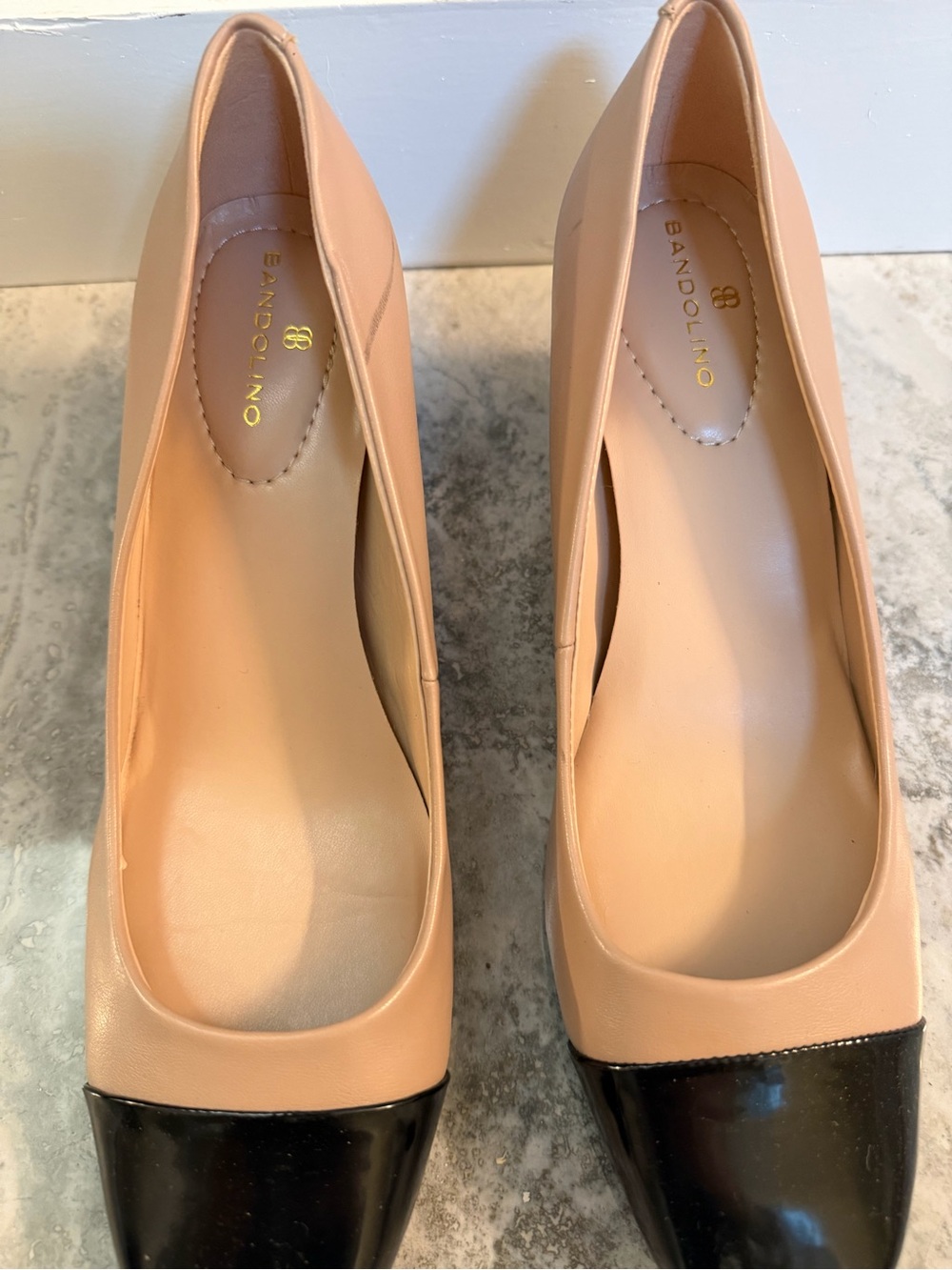 Bandolino Blush and Black Cap-Toe Pumps